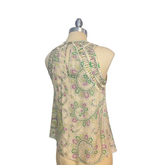 Anthropologie Leifnotes 100% Silk Paisley Print Lattice Trim Sleeveless Top 2 - Picture 3 of 5